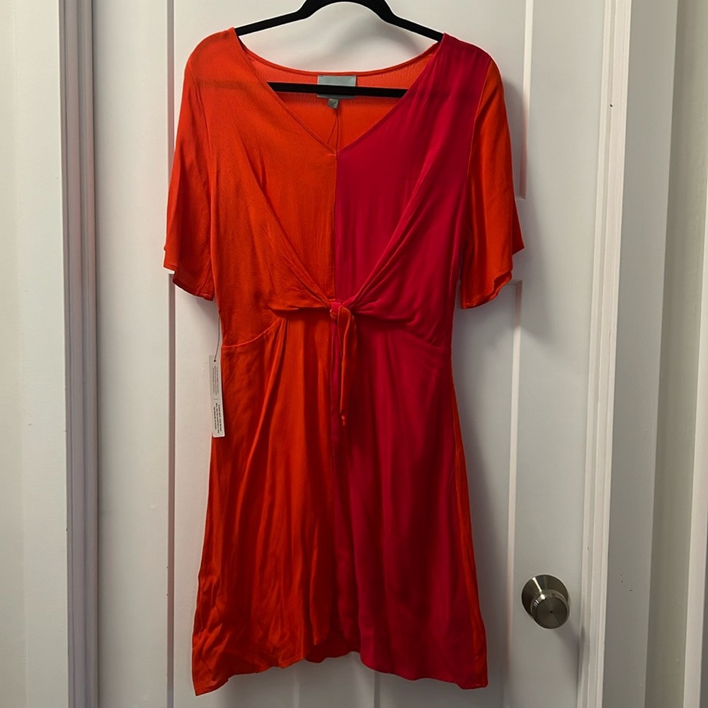 Skies are blue - size medium color block dress. Pink and orange.